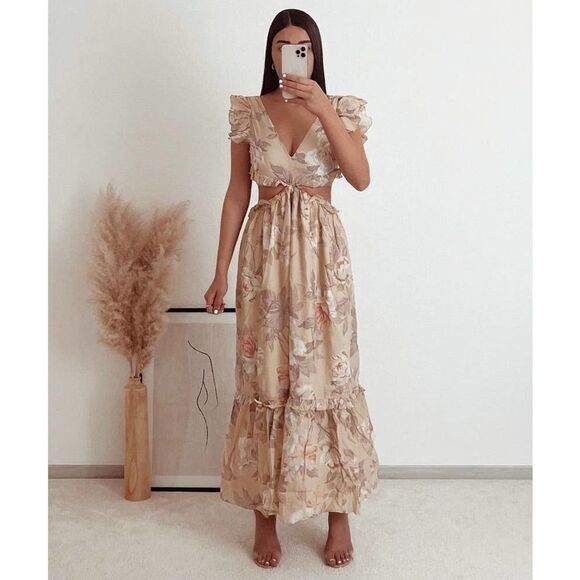 H&M Cut Out Dress Frills Pastel Floral Print - Picture 9 of 12